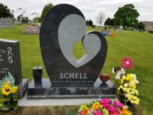Granite headstone and memorial display at Quality Monuments