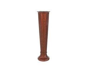 Shimmering tall vase with a metallic finish.
