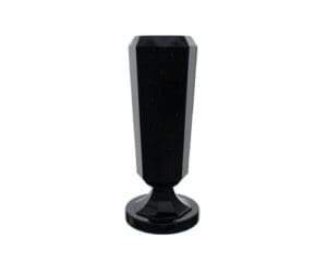 Elegant black geometric vase with polished finish.