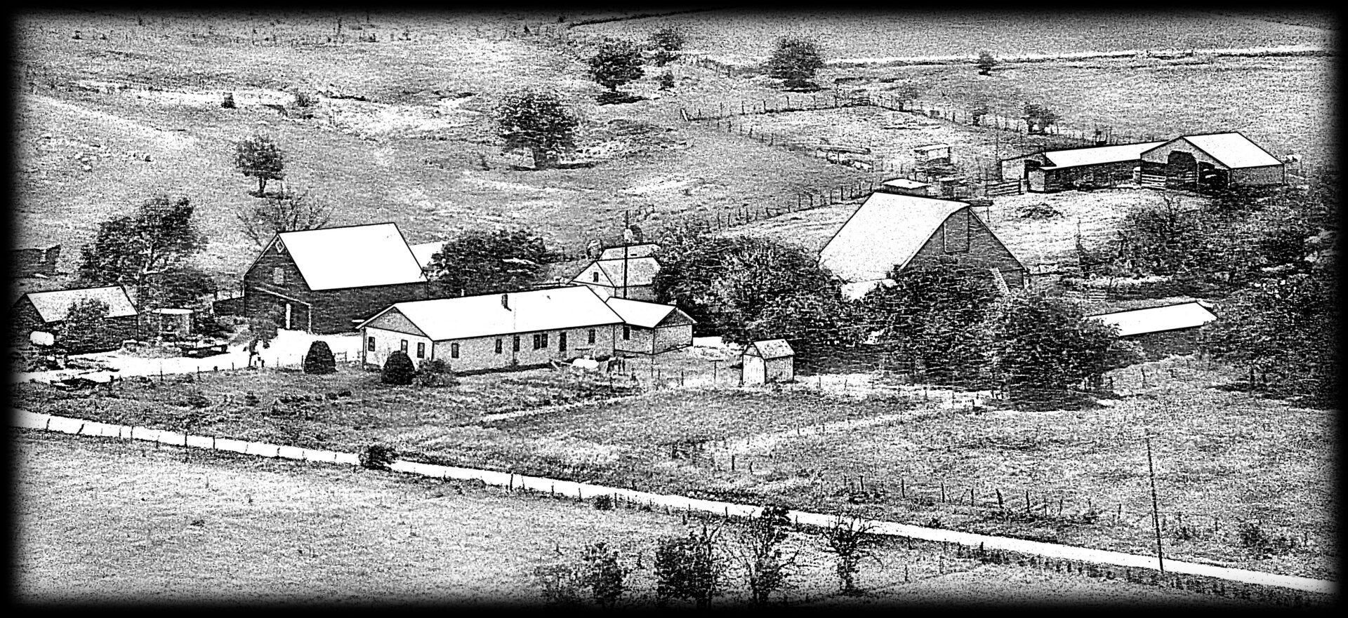 Aerial view of a rural farm