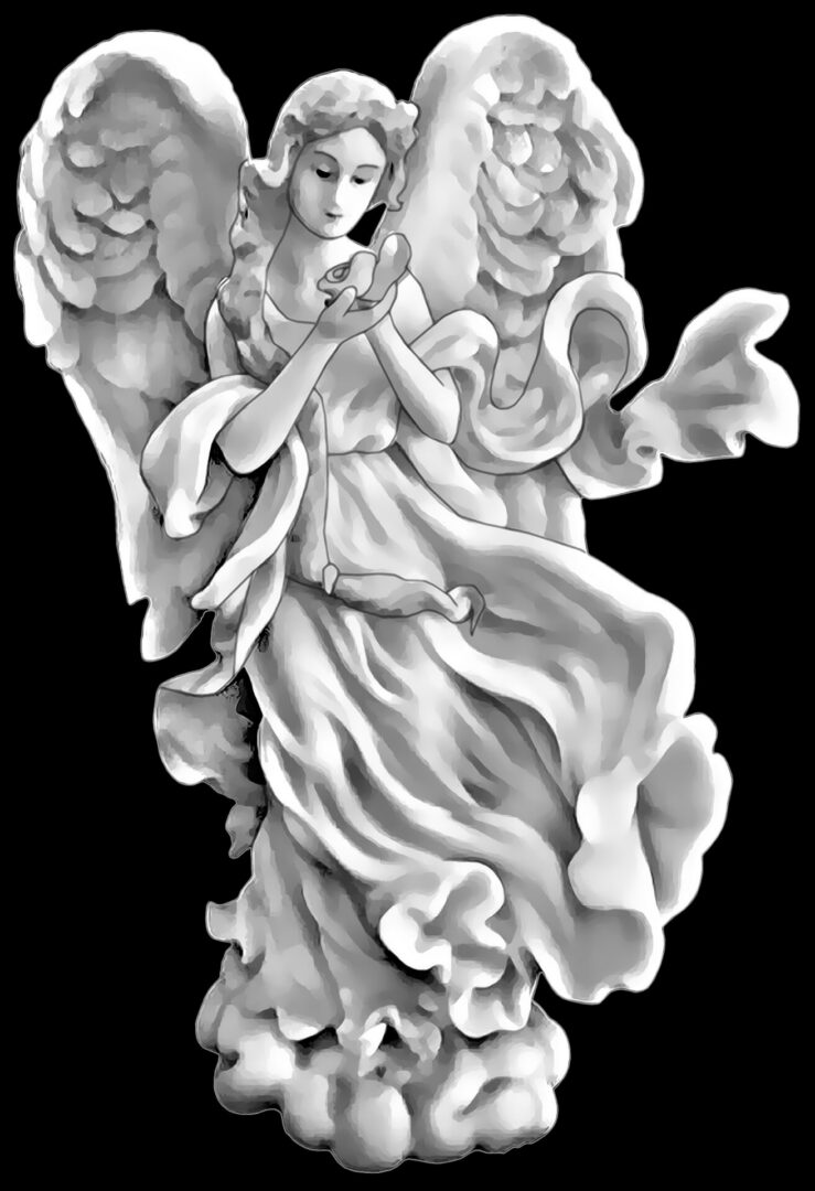 Angel sculpture holding a small bird.