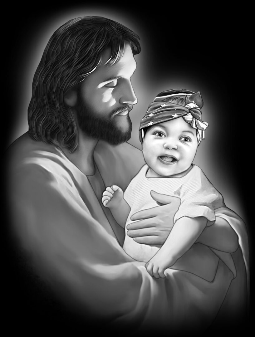Illustration of a man holding a baby.